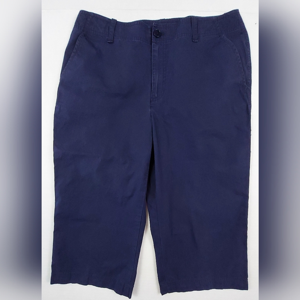 Lauren Ralph Lauren Capris Womens Size 8 Navy Blue Flat Front 100% Cotton Crop